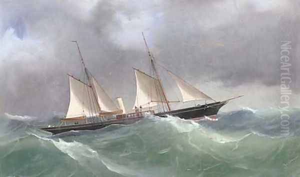 The steam yacht Yarta in rough seas Oil Painting by Antonio de Simone