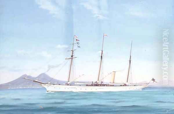 The Royal Yacht Squadron steam yacht Fedora in the Mediterranean off Naples Oil Painting by Antonio de Simone