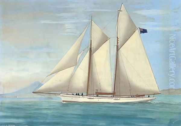 The R.D.Y.C. racing schooner Medora in the Mediterranean off Naples Oil Painting by Antonio de Simone