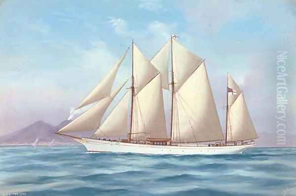 The Royal Yacht Squadron schooner Fanteme in the Mediterranean off Naples Oil Painting by Antonio de Simone