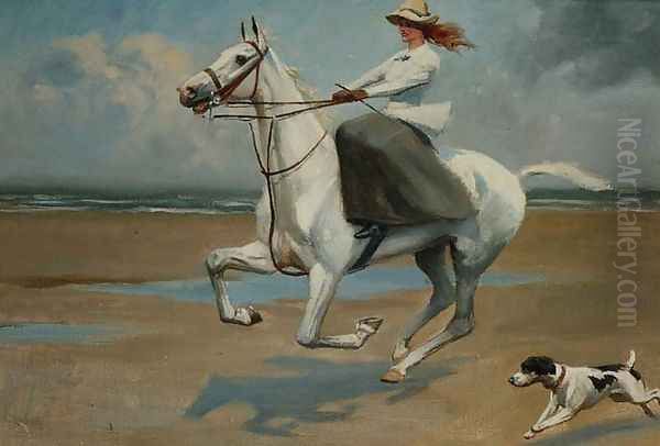 Riding on the Strand Oil Painting by Frank P. Stonelake