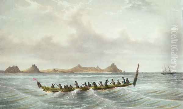 View of Cape Wangari, New Zealand, plate 49 from 'Voyage de la corvette lAstrolabe. Atlas historique, engraved by Felix Achille Saint-Aulaire and Victor Adam, pub. 1833 Oil Painting by Sainson, Louis Auguste de