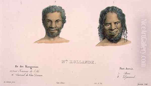 Djacamel and Bam, portraits of Tasmanian and Australian aborigines, plate 12 of Voyage de la corvette lAstrolabe. Atlas historique, engraved by Hippolyte Louis Garnier 1802-55, 1833 Oil Painting by Sainson, Louis Auguste de