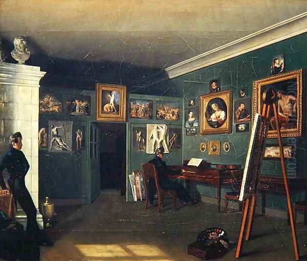 The Painters Studio, 1830 Oil Painting by Kapiton Selentsov