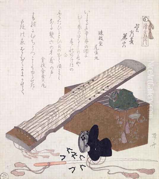 Still Life with a Koto, c.1810 Oil Painting by Ryuryukyo Shinsai