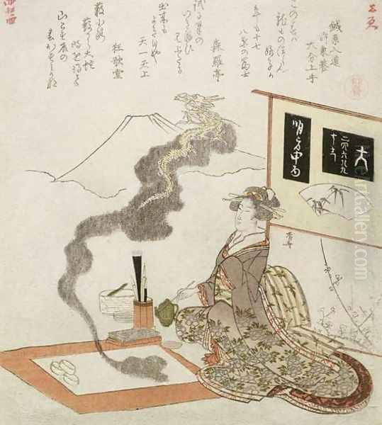 Dragon Emerging from the First painting of the New Year, 1820 Oil Painting by Ryuryukyo Shinsai