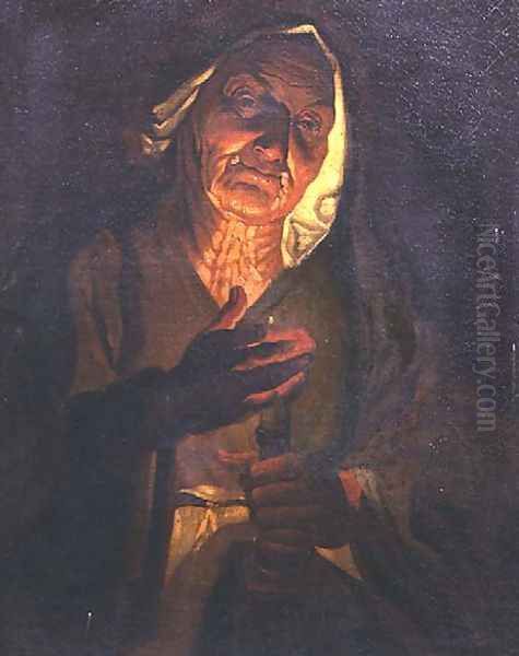 An old woman holding a candle Oil Painting by (follower of) Stomer, Matthias