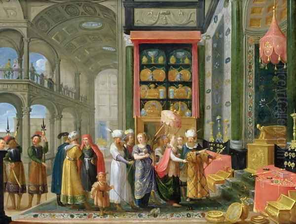 King Solomon and the Queen of Sheba Oil Painting by Adriaen van Stalbempt