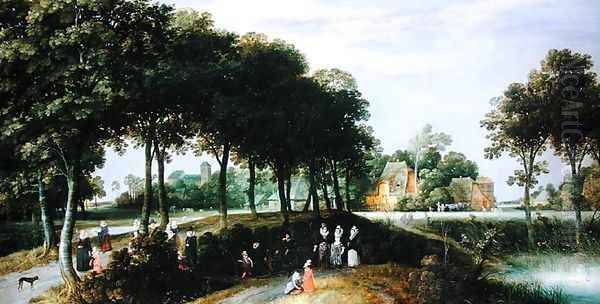 A Family Walking to Church Oil Painting by Adriaen van Stalbempt