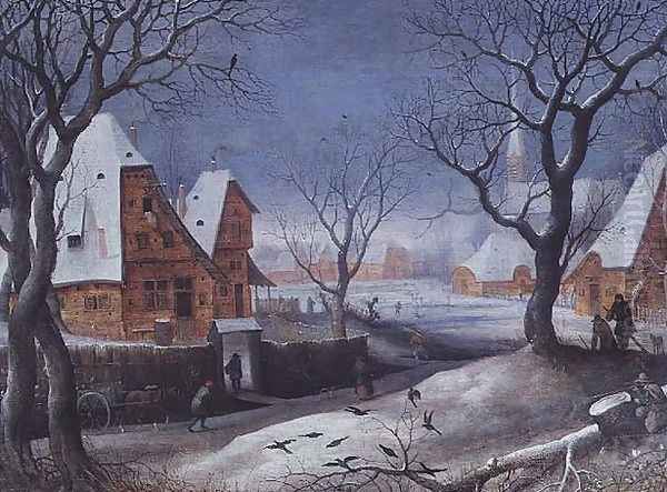 Winter Landscape with Fowlers Oil Painting by Adriaen van Stalbempt