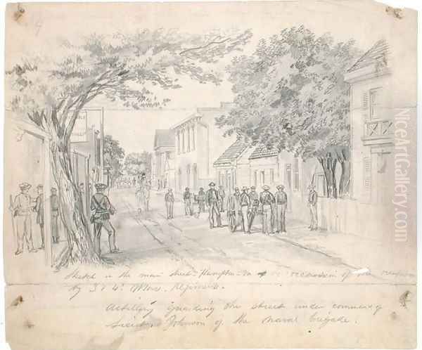 Main Street, Hampton, Virginia...artillery guarding the street c.1860 Oil Painting by Francis Schell