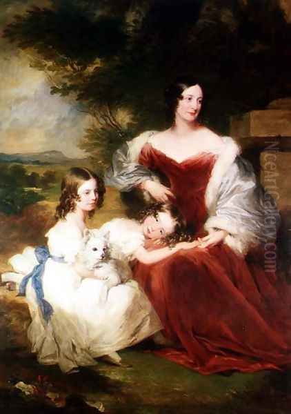 Portrait of Mrs Sarah Frances Cooper and her daughters L Selina and R Cicely Florence Oil Painting by Frederick Richard Say