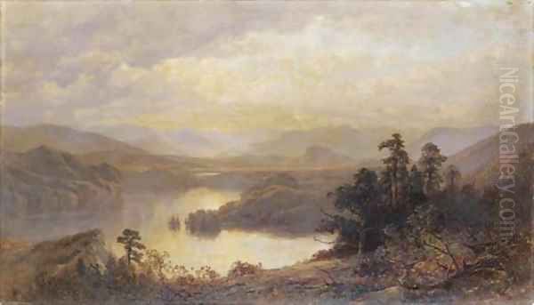 Lake Placid and the Adirondack Mountains from Whiteface 2 Oil Painting by James David Smillie