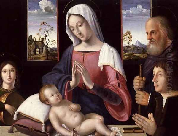 Virgin and Child with St. Joseph and Donor, 1514 Oil Painting by Antonio da Solario