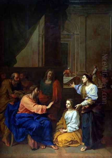 Christ with Martha and Mary Oil Painting by Claude II Saint-Paul