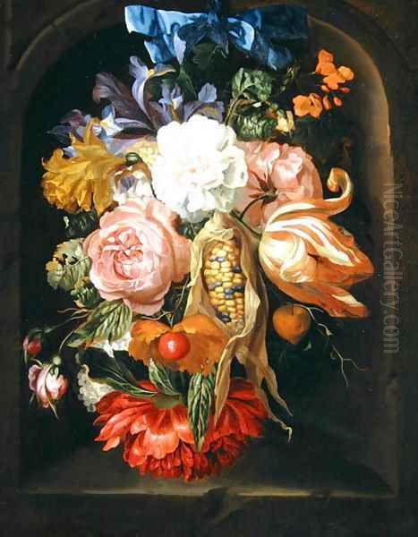 A Still Life of Fruit and Flowers Oil Painting by Ernst Stuven