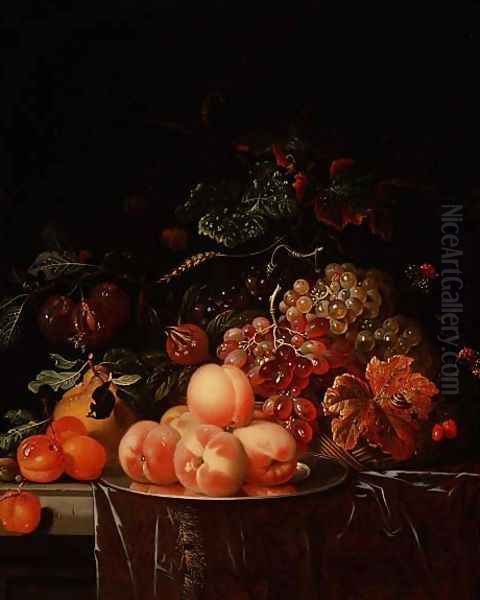 Still Life with Peaches and Grapes Oil Painting by Ernst Stuven