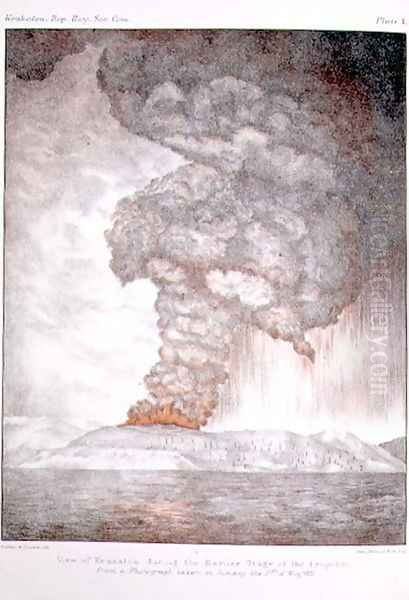 Krakatoa during the earlier stage of the eruption, after a photograph taken in 1883, plate 1 from The Eruption of Krakatoa, 1888 Oil Painting by G. J. Symons