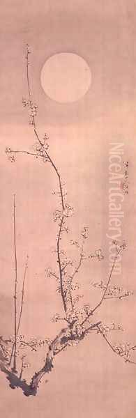 Prunus blossom in moonlight Oil Painting by Gentai Sanjin