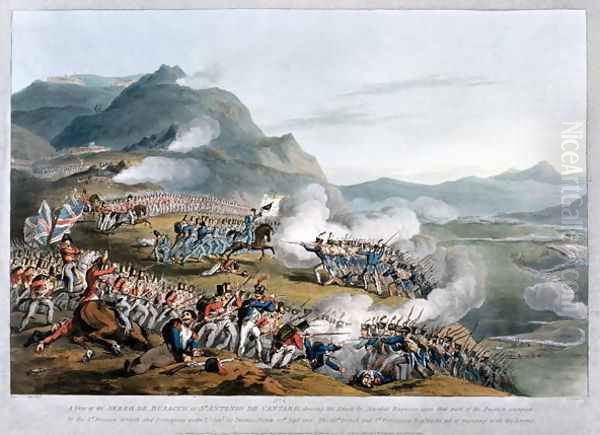 A View of the Sierra de Busaco at St. Antonio de Cantaro, showing the attack by Marshal Reigniers, engraved by Charles Turner, published 1812 Oil Painting by Thomas Staunton St. Clair