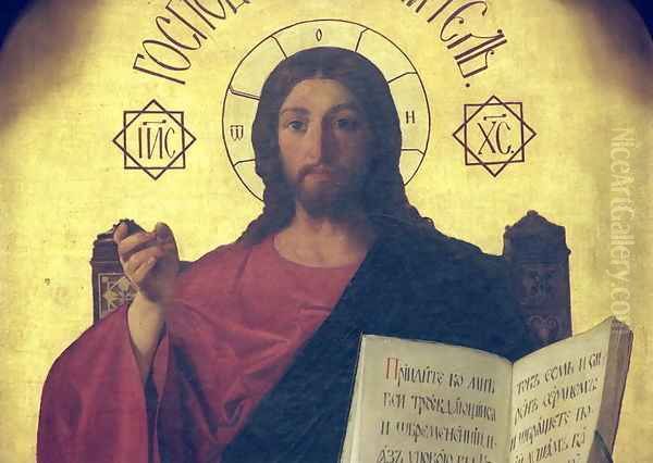 Detail of the iconostasis depicting the Christ pantocrator, 1861 Oil Painting by Evgraf Sorokine