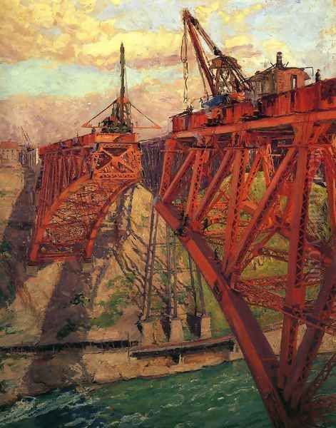 Building the Bridge Oil Painting by Claire Shuttleworth