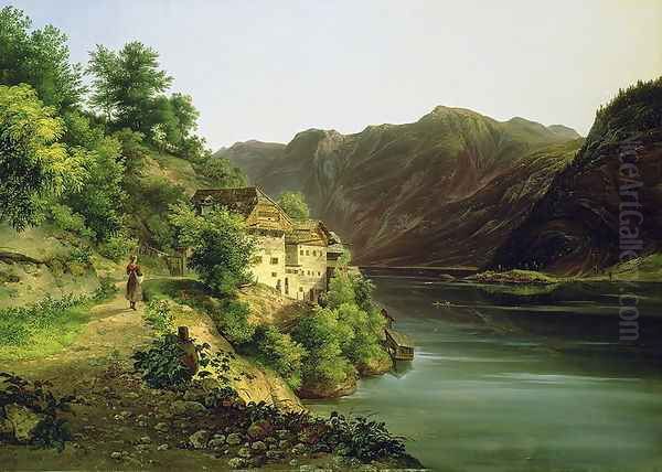 The Hallstatter Lake, 1824 Oil Painting by Franz II Steinfeld