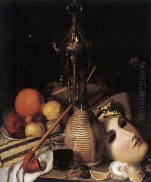 Still Life with Mask and Artefacts Oil Painting by Friedrich August Schlegel