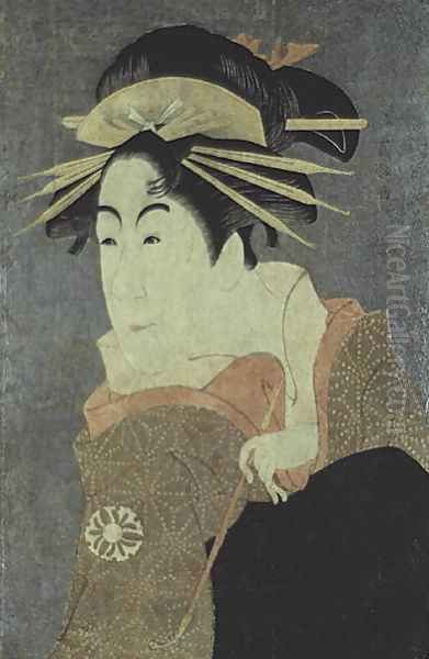 Matsumoto Yonesaburo in the role of the courtesan Kewaizaka No Shosho Shinobu in the play Katakiuchi Noriai Banashi, c.1794-95 Oil Painting by Toshusai Sharaku