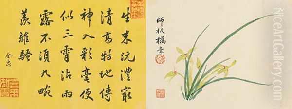 Leaf 2a and 2b, from Master Shen Fengchis Orchid Manuel Vol. IV, 1882 Oil Painting by Zhenlin Shen