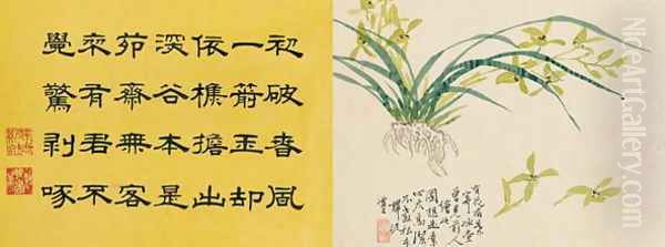 Leaf 2a and 2b, from Master Shen Fengchis Orchid Manual, Vol. II, 1882 Oil Painting by Zhenlin Shen