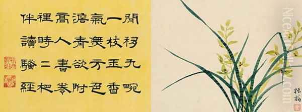 Leaf 3a and Leaf 3b, from Master Shen Fengchis Orchid Manual, Vol. II, 1882 Oil Painting by Zhenlin Shen