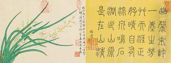 Leaf 4a and 4b, from Master Shen Fengchis Orchid Manuel Vol. III, 1882 Oil Painting by Zhenlin Shen