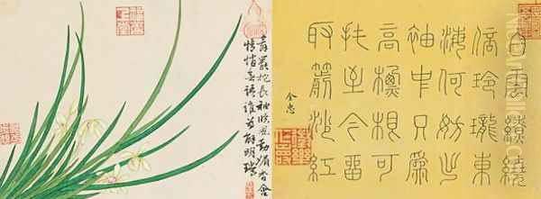 Leaf 2a and 2b, from Master Shen Fengchis Orchid Manuel Vol. III, 1882 Oil Painting by Zhenlin Shen