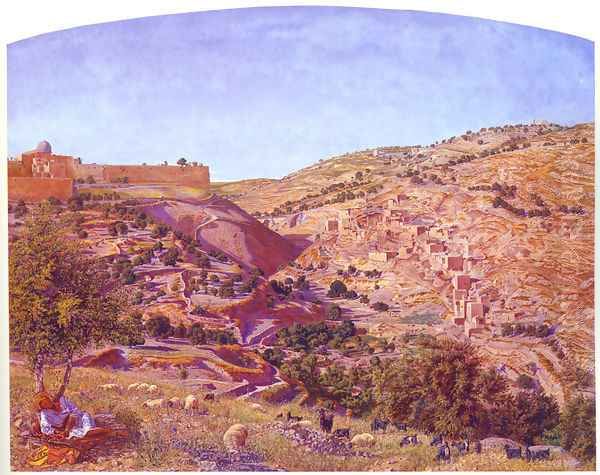 Jerusalem and the Valley of Jehoshaphat from the Hill of Evil Counsel Oil Painting by Thomas B. Seddon