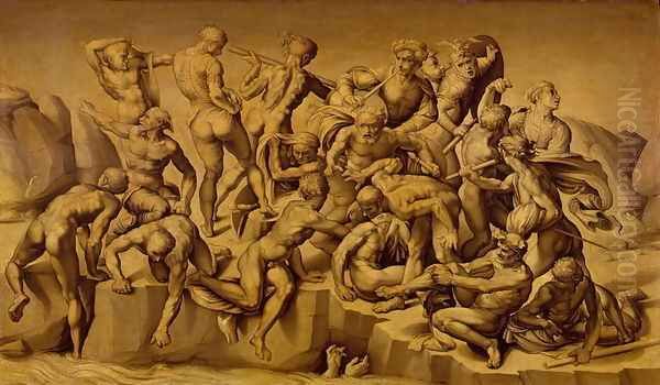 The Battle of Cascina, or The Bathers, after Michelangelo 1475-1564, 1542 Oil Painting by Aristotile da Sangallo