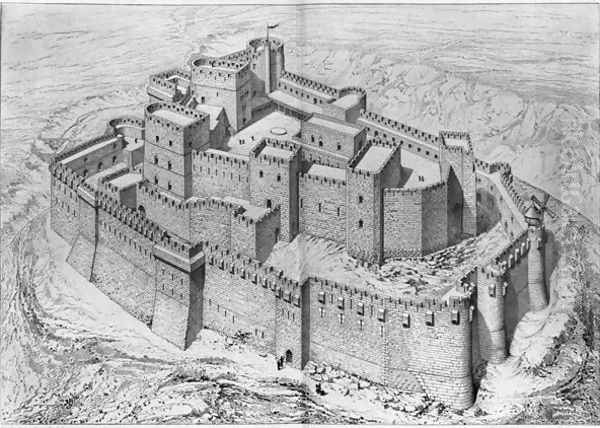 The Krak des Chevaliers, reconstruction Oil Painting by Claude Sauvageot