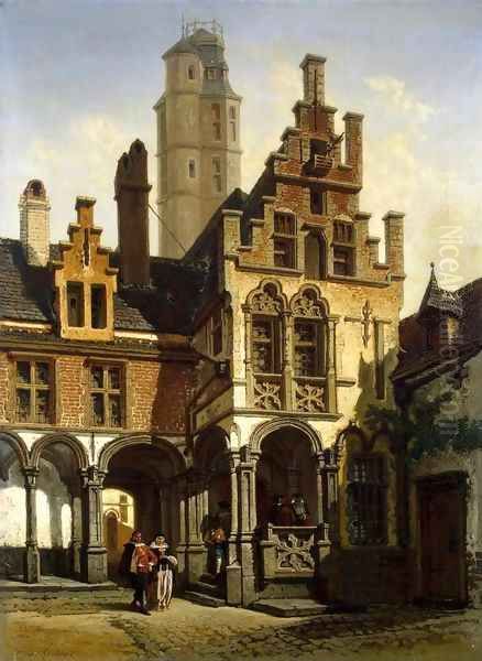 Courtyard of the Palace of Marguerite of Austria in Mechelen Oil Painting by Francois Stroobant