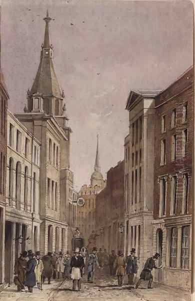 Lombard Street East, with St. Edmund the King, c.1850 Oil Painting by Fred Shepherd