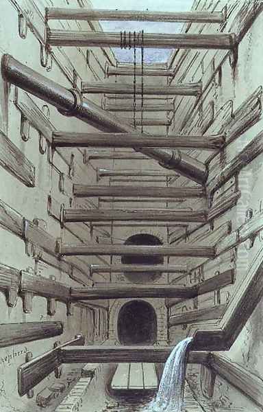 Interior of Fleet Street Sewer, 1845 Oil Painting by Fred Shepherd