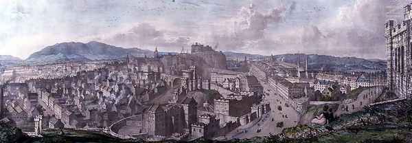 View from the Top of the Calton Hill by Nelsons Monument Looking West, engraved by William Westall 1781-1850 and printed by Charles Joseph Hullmandel 1789-1850 1828 Oil Painting by Stuart, Mary