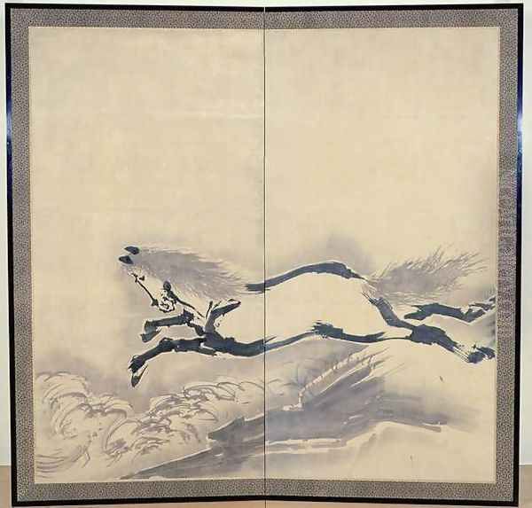 Horse Jumping, Japanese, Edo period, c.18th century Oil Painting by Soga Shohaku