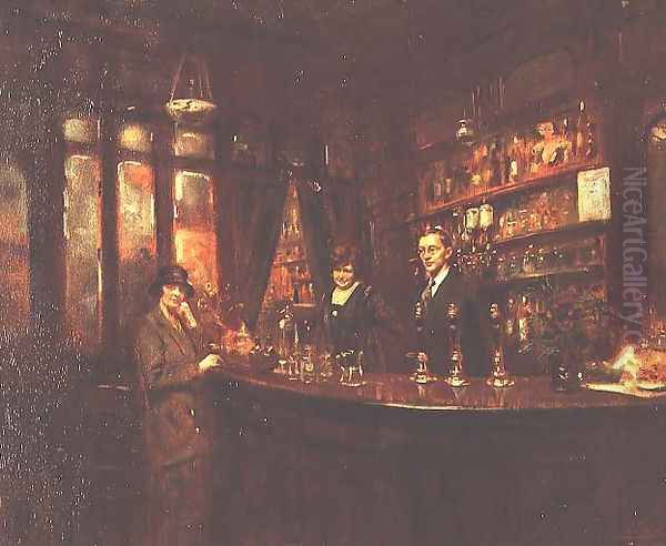 Interior of a pub in Chelsea, 1925 Oil Painting by Leon Sprinck