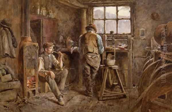 A Jet Workshop, Whitby Oil Painting by Albert G. Stevens