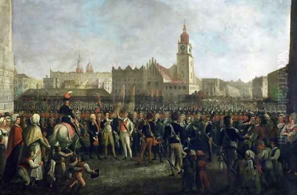 The Vows of Tadeusz Kosciuszko 1746-1817 in the Main Market Square in Cracow, 1821 Oil Painting by Michal Stachowicz