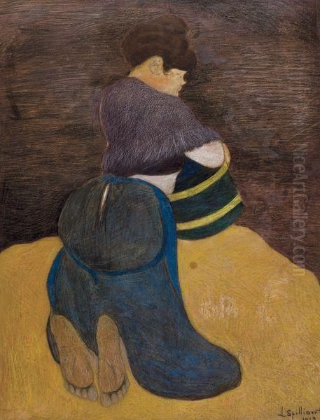 Femme De Pecheur Agenouillee Tenant Un Seau Oil Painting by Leon Spilliaert