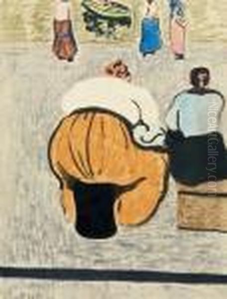 Femmes De Pecheurs Sur Le Quai Oil Painting by Leon Spilliaert