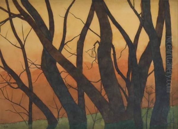 Sous-bois Au Coucher Du Soleil Oil Painting by Leon Spilliaert