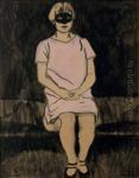 Meisje Met Zwart Masker (juffrouw Olga Fremout): Girl With A Mask Oil Painting by Leon Spilliaert