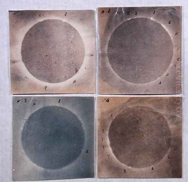 Four views of the solar eclipse of 18th July 1860 by Angelo Secchi